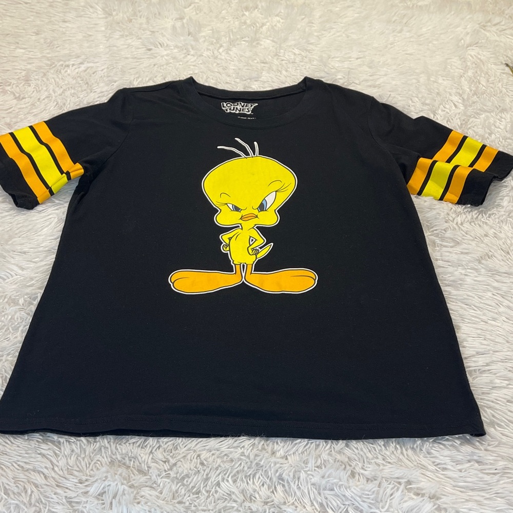 Warner Bros. LOONEY TUNE Black and Yellow Tweety Short Sleeve Tee WOMENS SIZE M
